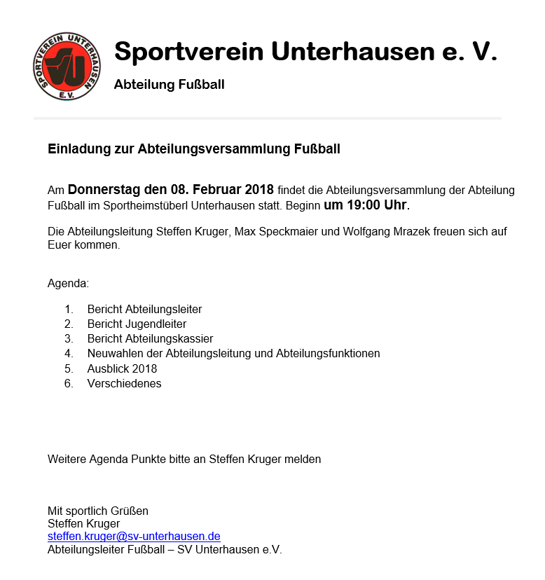 Abteilungsversammlung Fussball